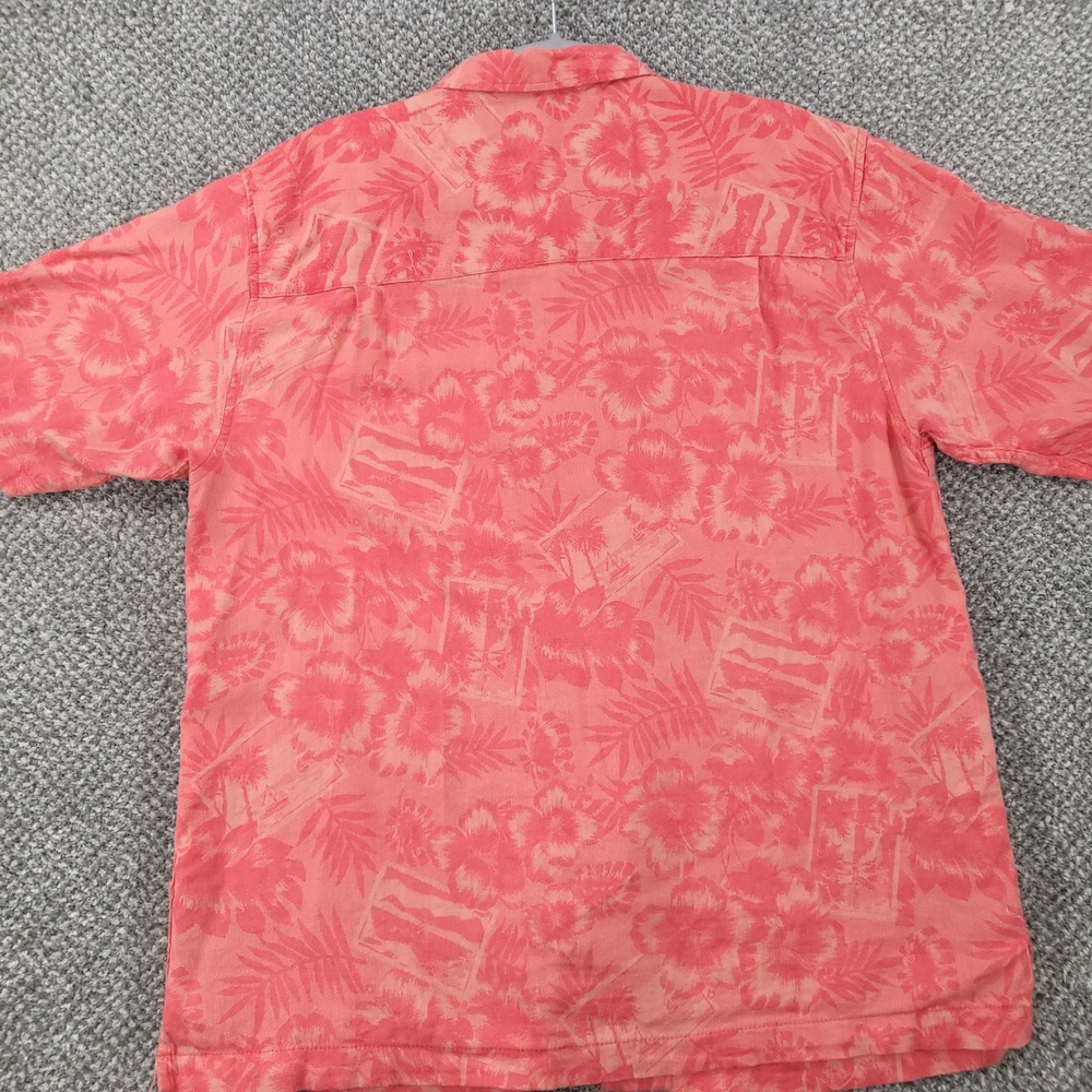 Caribbean Joe Mens Large Coral Pink Tropical Hibiscus Floral Button Down Shirt - Picture 2 of 9